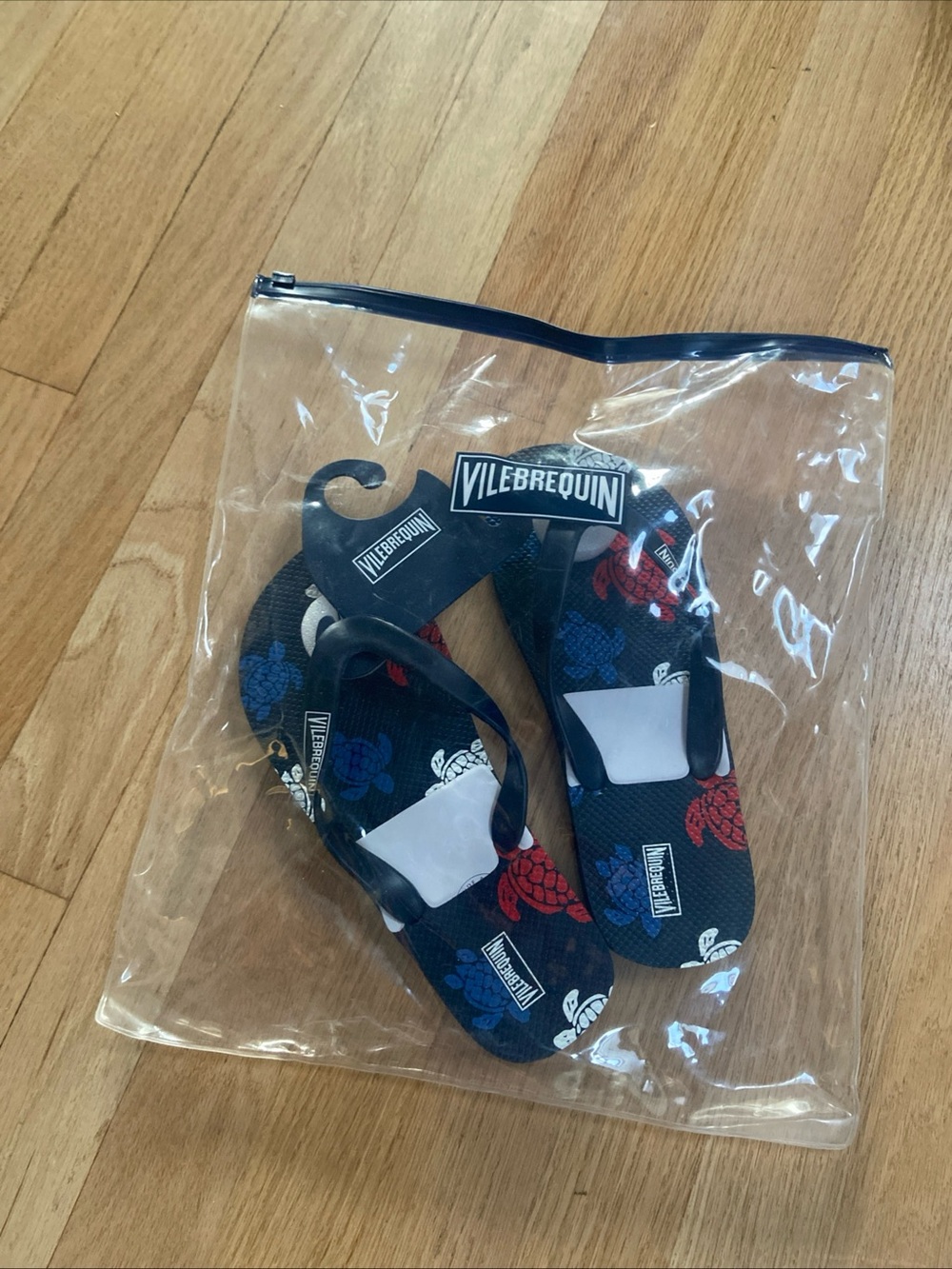 Vilebrequin Navy Blue Mens Womens Sea Turtle Flip Flops Size 37/38 7/8 Pouch NEW